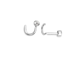 14K Gold Bezel Set Curved Diamond Nose Stud