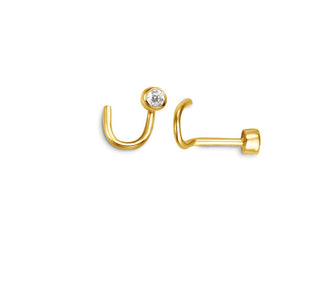 14K Gold Bezel Set Curved Diamond Nose Stud