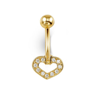 14K Gold Heart-Shaped Belly Button CZ Ring