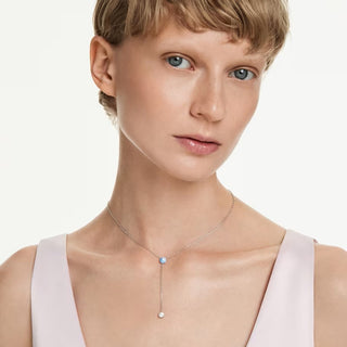 Swarovski Stilla Attract Y necklace, Round cut, Blue, Rhodium plated 5734249