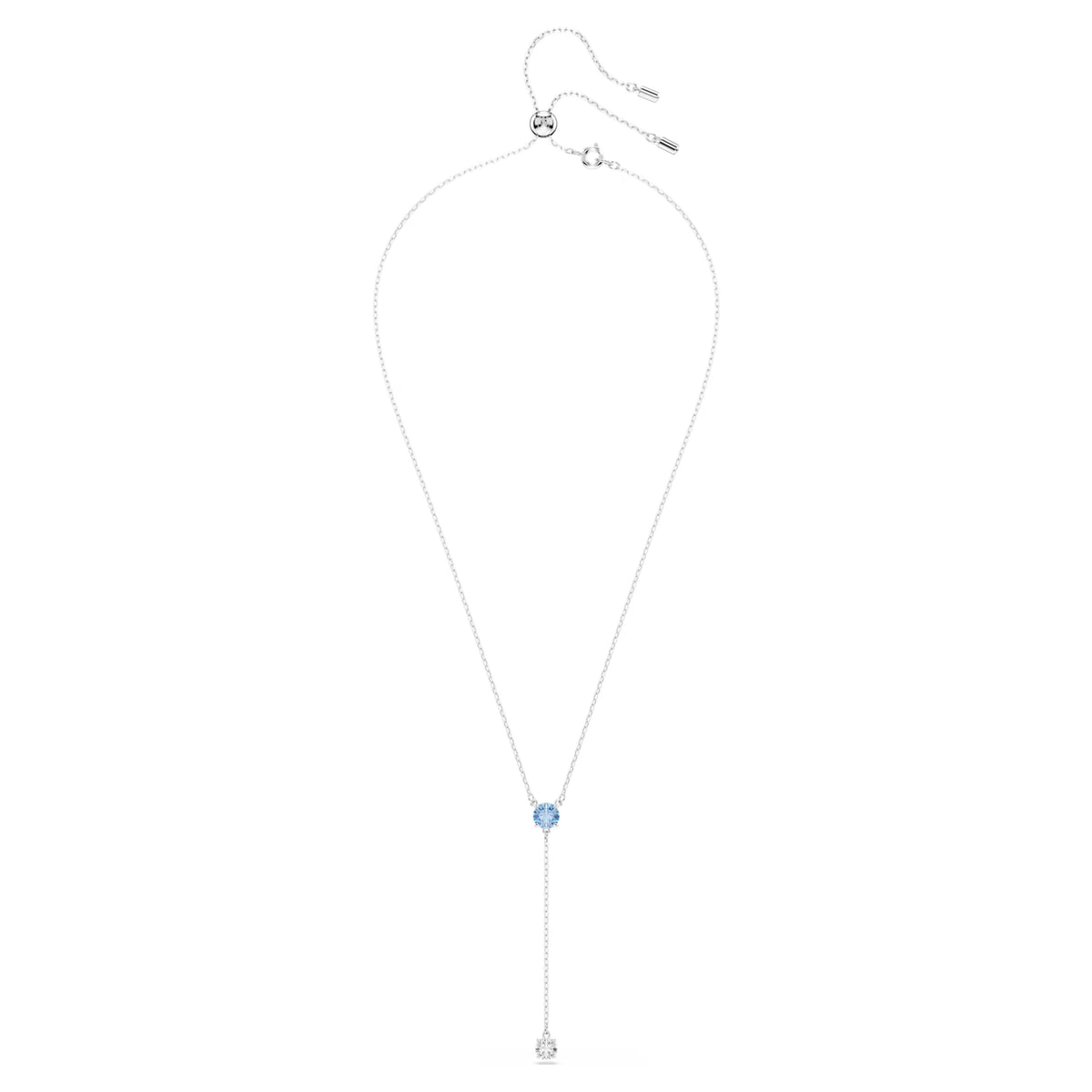 Swarovski Stilla Attract Y necklace, Round cut, Blue, Rhodium plated 5734249