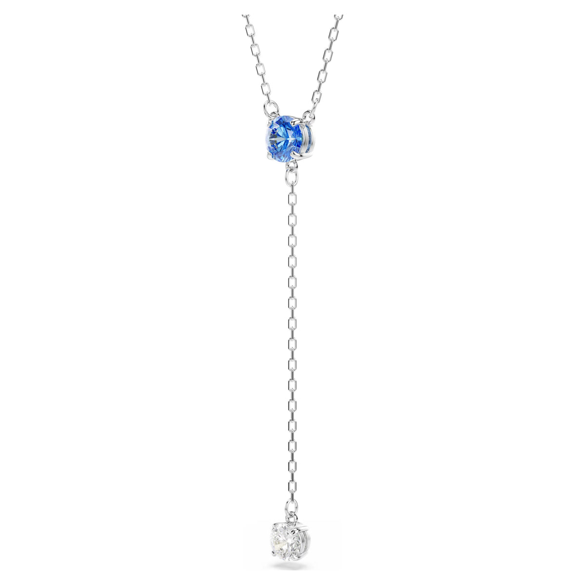 Swarovski Stilla Attract Y necklace, Round cut, Blue, Rhodium plated 5734249