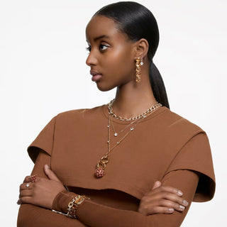 Swarovski Constella/Stilla drop earrings, Round cut, White, Gold-tone plated - 5638802/5689686 (SS)