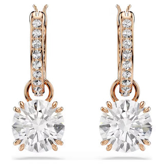 Swarovski Constella/Stilla drop earrings, Round cut, White, Rose gold-tone plated - 5639975/5648991 (SS)