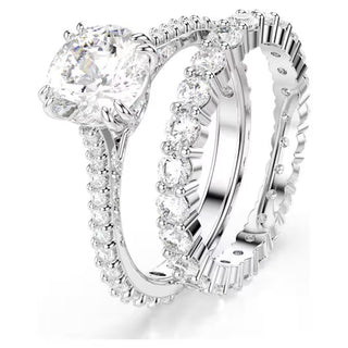 Juego de anillos Swarovski Constella (2), talla princesa, blanco, baño de rodio - 5647662 