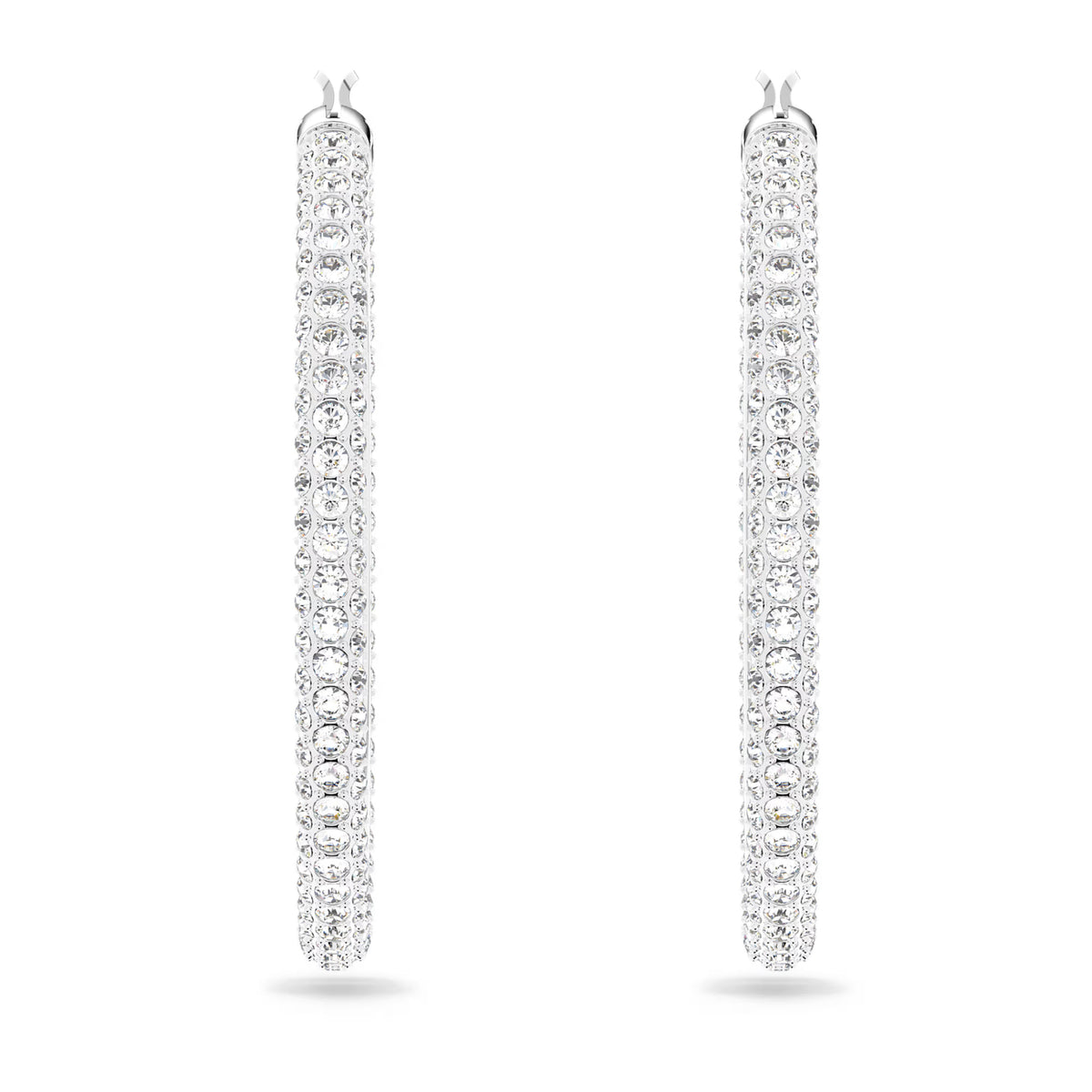 Dextera - Stone hoop earrings, Pavé, Large, White, Rhodium plated - 5389432