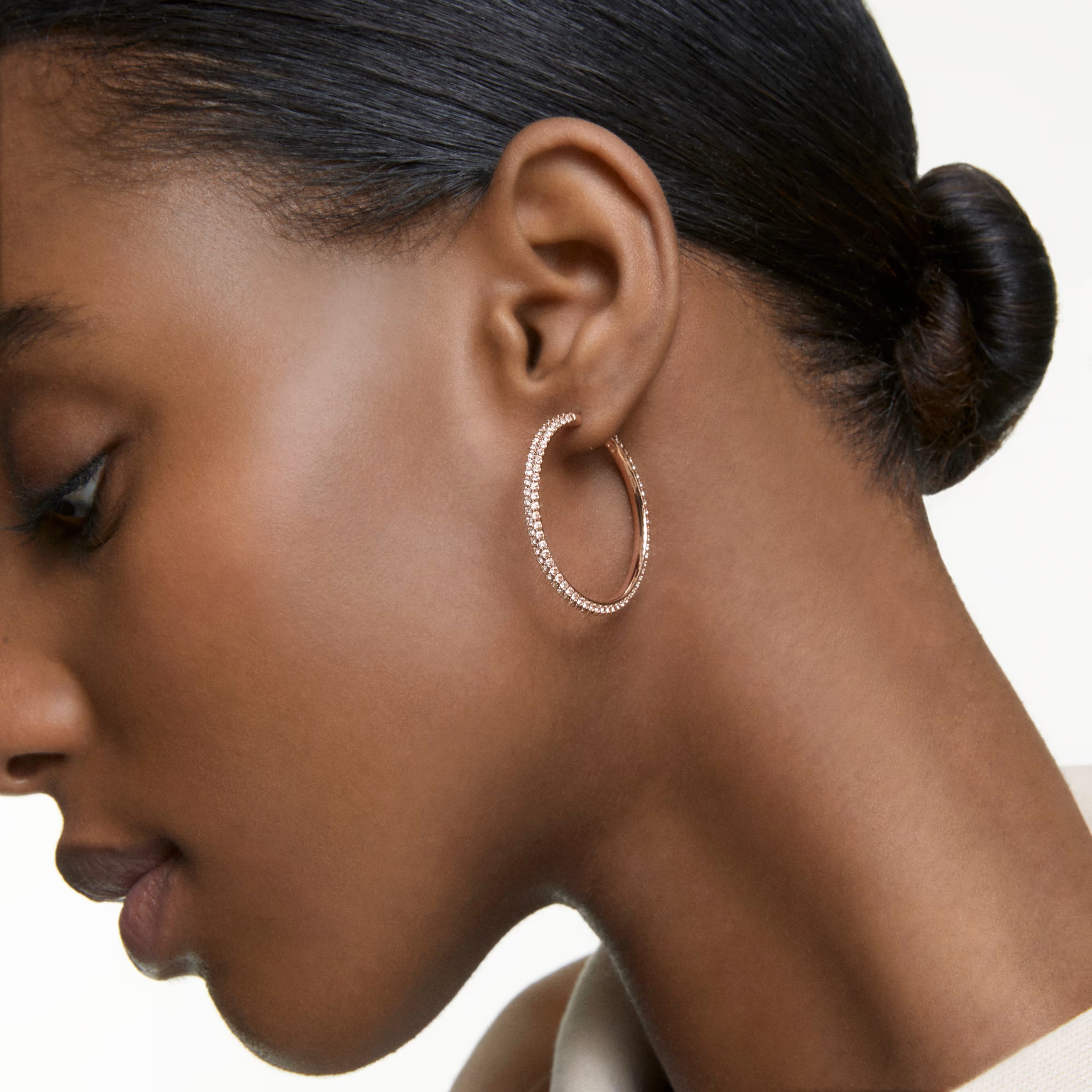 Swarovski Stone Hoop Pierced Earrings, Pink, Rose-Gold Tone Plated 5383938