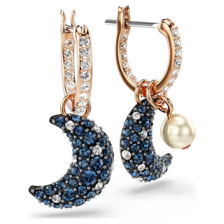 Swarovski Luna drop earrings, Crystal pearl, Asymmetrical design, Moon, Multicolored, Rose gold-tone plated 5671569
