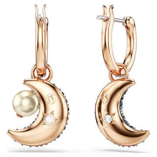 Swarovski Luna drop earrings, Crystal pearl, Asymmetrical design, Moon, Multicolored, Rose gold-tone plated 5671569