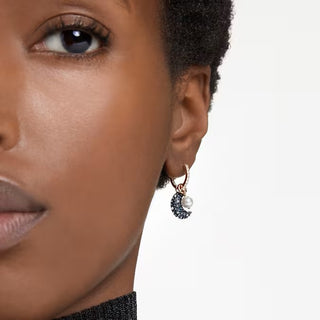 Swarovski Luna drop earrings, Crystal pearl, Asymmetrical design, Moon, Multicolored, Rose gold-tone plated 5671569