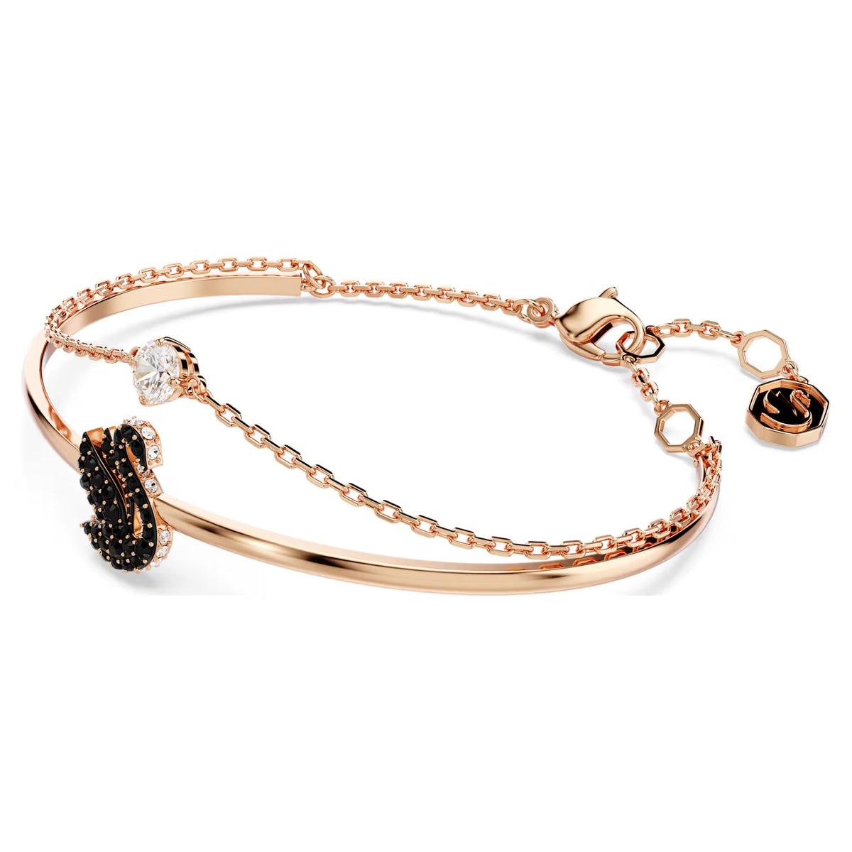 Swarovski - Swarovski Iconic Swan bangle, Swan, Black, Rose gold-tone plated - 5678048