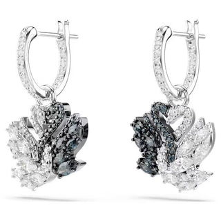 Swarovski - Swan drop earrings, Swan, Black, Rhodium plated - 5705728