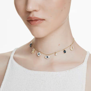 Swarovski - Symbolica choker, Moon, infinity, clover, evil eye and horseshoe, Blue, Gold-tone plated - 5692164
