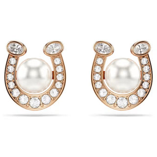 Swarovski Symbolica stud earrings, Crystal pearl, Pavé, Horse shoe, White, Rose gold-tone plated 5736980
