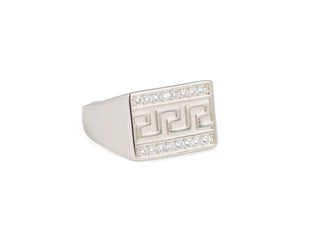 925 Silver Cubic Zirconia Mens Ring with Grecian Key