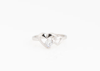 925 Silver Cubic Zirconia Round Brilliant Cut Semi Eternity Heart Ring