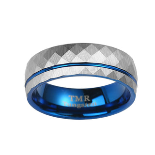 8MM Hammered Tungsten band with Blue line