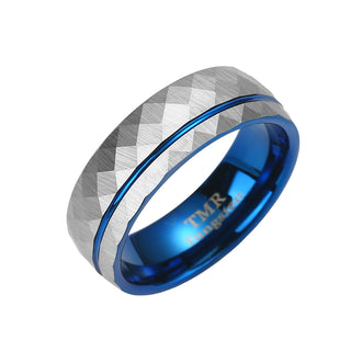 8MM Hammered Tungsten band with Blue line