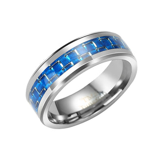 8MM Tungsten band with Blue Carbon Fibre inlay