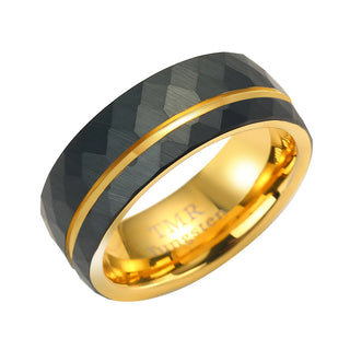 8MM Hammered Black Tungsten band with Gold line