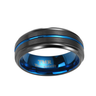 8MM Black Tungsten band with Blue line