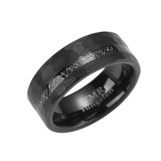 8MM Hammered Black Tungsten band with Meteorite inlay