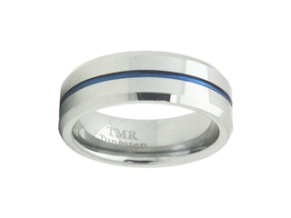 8MM Tungsten band with Blue line