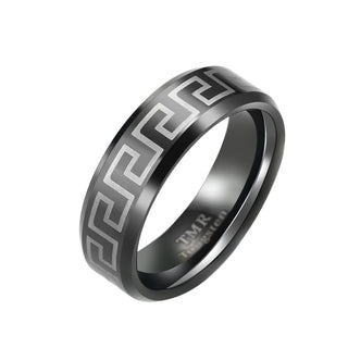 8MM Tungsten band with Grecian key design