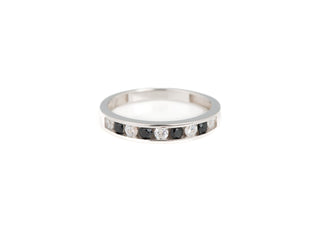 925 Silver Cubic Zirconia Round Brilliant Cut Semi Eternity Ring with Black and White Stones