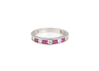 925 Silver Cubic Zirconia Round Brilliant Cut Semi Eternity Ring with Red and White Stones
