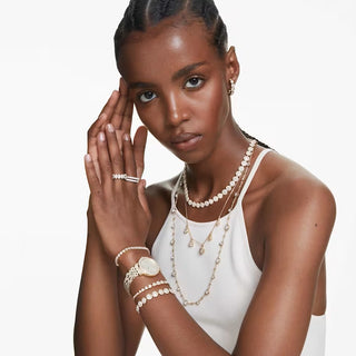 Swarovski Una/Angelic Tennis bracelet Round cut, Pavé, Medium, White, 18k gold plated - 5505469