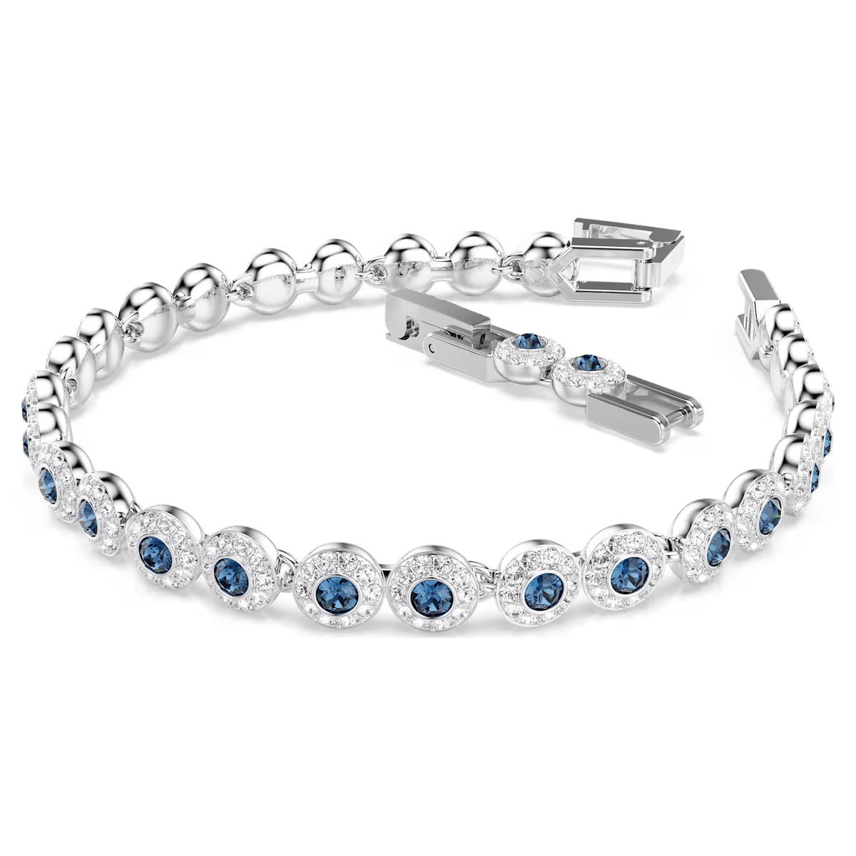 Swarovski Una Angelic Tennis bracelet, Round cut, Blue, Rhodium plated 5733401