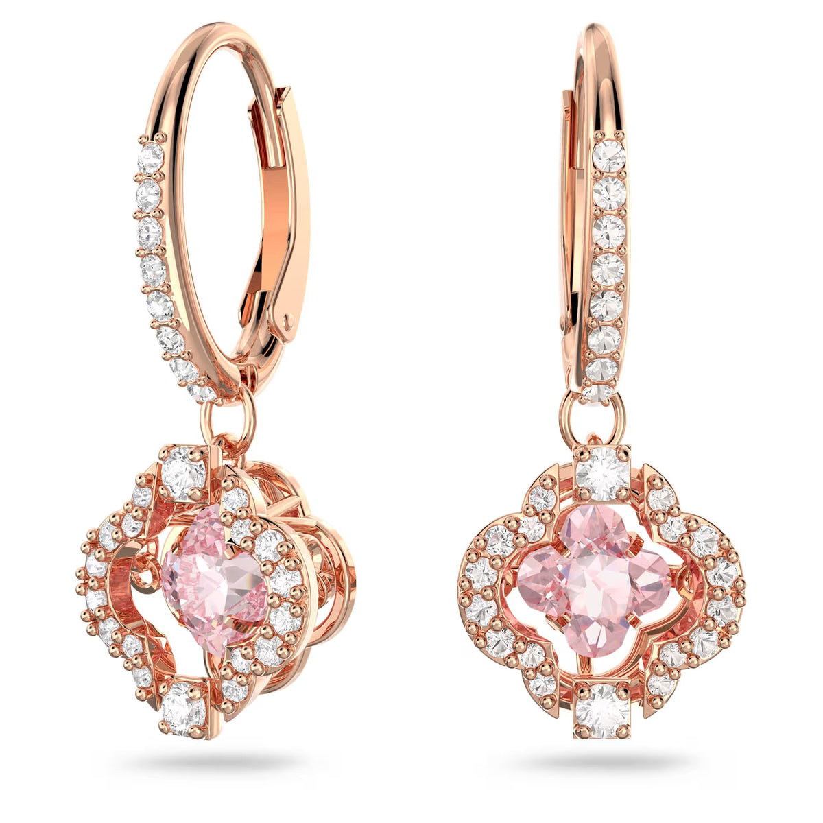 Swarovski Una drop earrings, Clover, Pink, Rose gold-tone plated - 5516477/5604198 (SS)