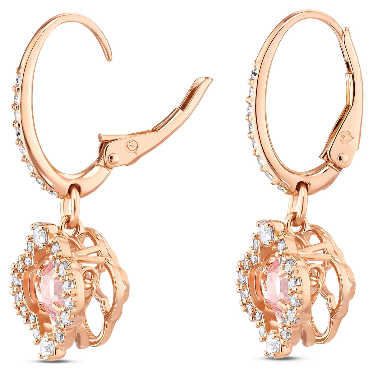 Swarovski Una drop earrings, Clover, Pink, Rose gold-tone plated - 5516477/5604198 (SS)