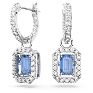 Swarovski Una drop earrings Octagon cut, Blue, Rhodium plated 5619500