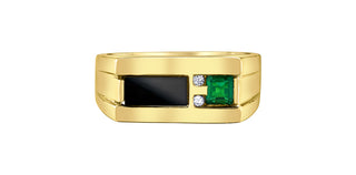 10K Yellow Gold Men’s Lab-Grown Emerald, Onyx and Diamond Ring