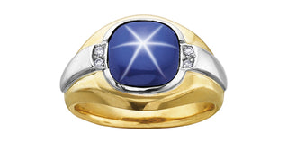 10K Yellow & White Gold Men’s Synthetic Star Sapphire and Diamond Ring