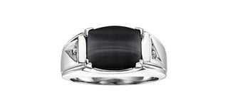 10K White Gold Men’s Black Onyx and Diamond Ring