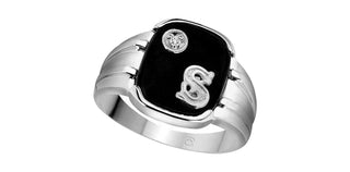 10K White Gold Men’s Onyx and Diamond Ring