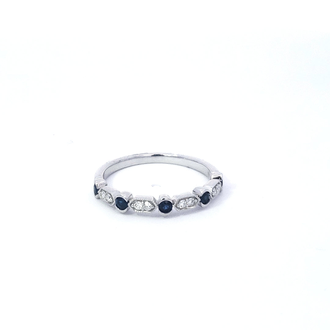 14K White Gold Sapphire &amp; Diamond Ring