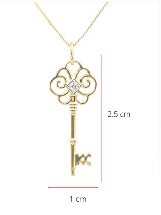 Collar con llave de diamante canadiense de 0,02 quilates de oro amarillo de 10 quilates, 18"