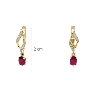 Pendientes de diamantes y rubíes de oro amarillo de 10 quilates