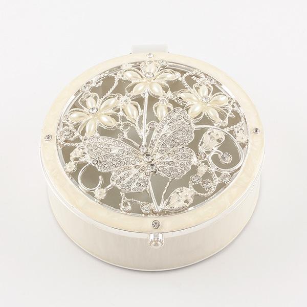 Crystal &amp; Pearl Butterfly Round Box