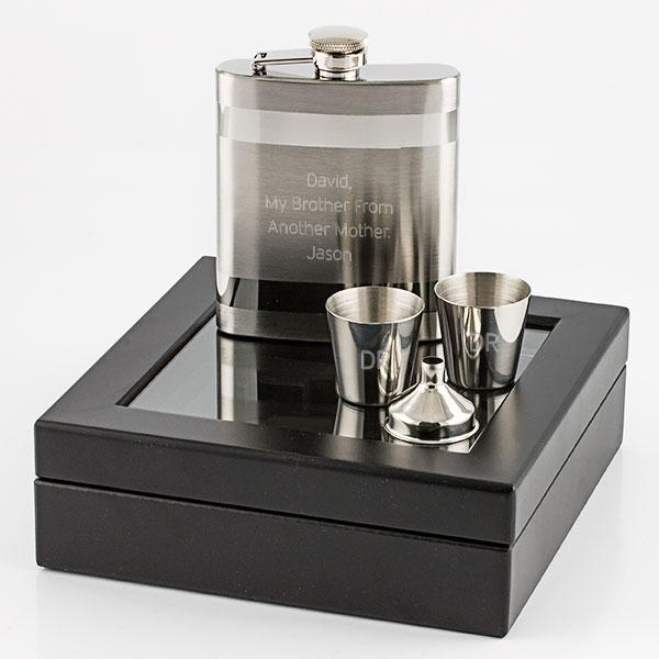 Black Glass Flask Gift Set