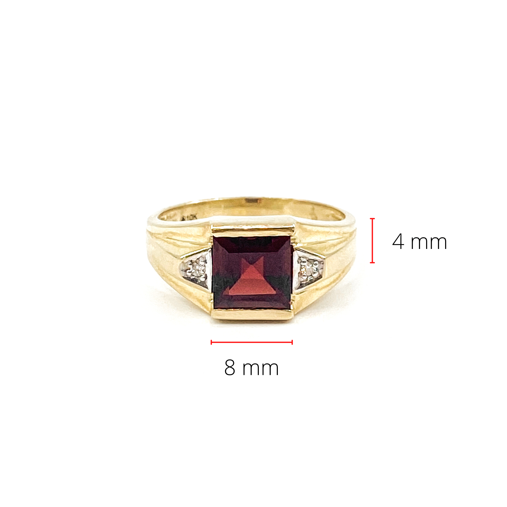 10K Yellow Gold 3.0cttw Genuine Garnet & 0.03cttw Diamond Gents Ring, 10 - /