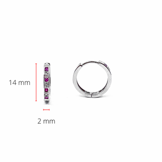 Pendientes tipo argolla con bisagras Huggie de oro blanco de 10 quilates, rubí auténtico de 0,16 quilates y diamantes de 0,03 quilates