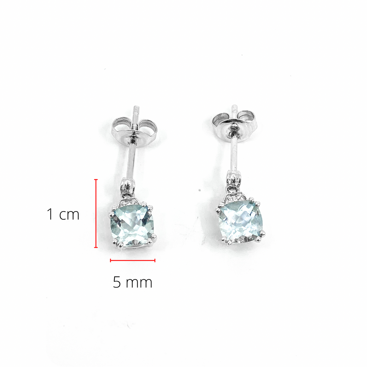 Pendientes de oro blanco de 10 quilates con aguamarina auténtica de 1,20 quilates y diamantes de 0,01 quilates