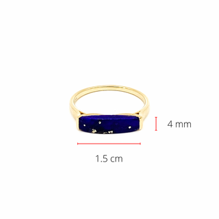 Anillo de lapislázuli genuino de oro amarillo de 10 quilates, 14 mm, tamaño 6,5