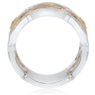 18K Tricolor Fancy Yellow, Pink and White Diamonds Band