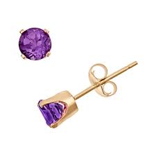 10K Yellow Gold 3mm Synthetic Amethyst Stud Earrings with 4 Claw Setting